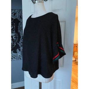 Ontwelfth black blouse with gorgeous pleated sleeves with colorful trim Med